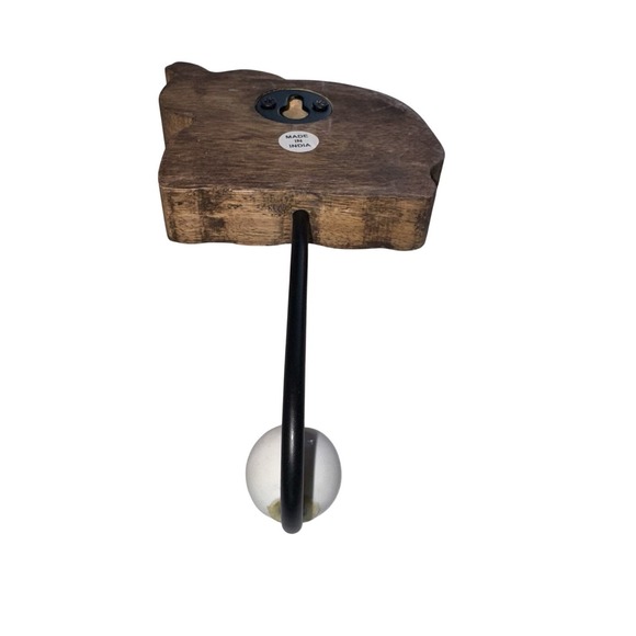 Hand Carved Wooden Elephant Wall Hook Coat Hanger Dark Brown White Decorative - Picture 4 of 6